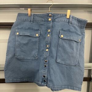Blue Denim Button-Front Skirt